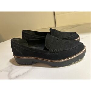 JellyPop Paris Chunky Platform Loafers Black Faux-Suede Shoes Women's Size 12
